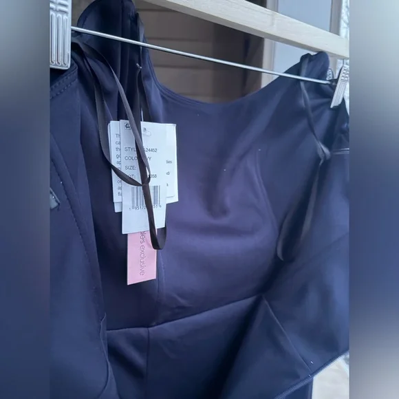 🆕 AQUA Formal Navy Blue Sleeveless Maxi Dress Slit Elegant Evening Gown Size 8 - Picture 12 of 15